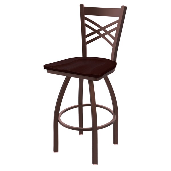 25" Swivel Counter Stool, Bronze Finish, Dark Cherry Oak Seat